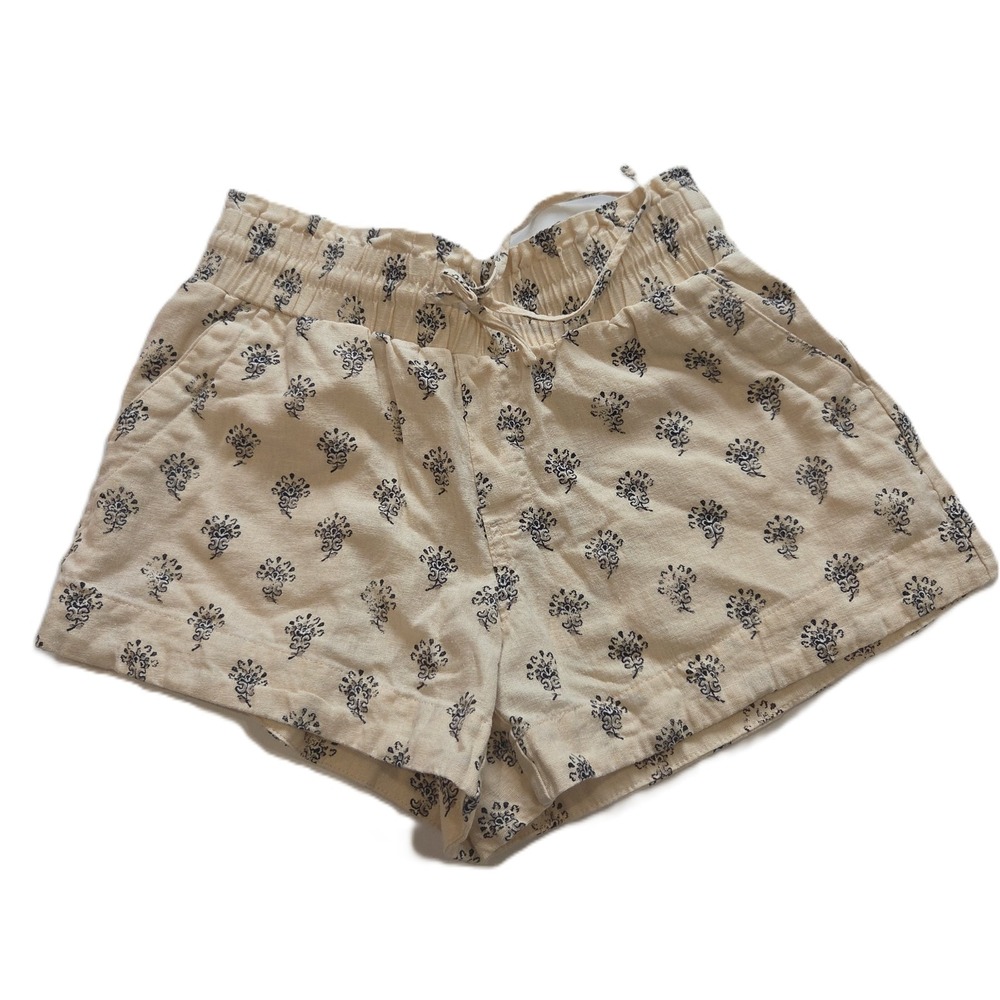 A New Day Shorts Women's Chino High Rise Drawstring Floral Linen Pockets Sz Sm